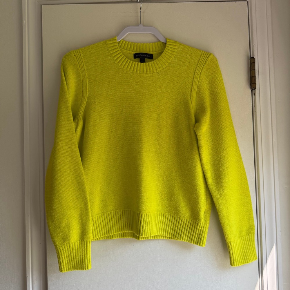 Banana Republic Womens Neon Yellow Cotton Blend Crewneck Sweater Large